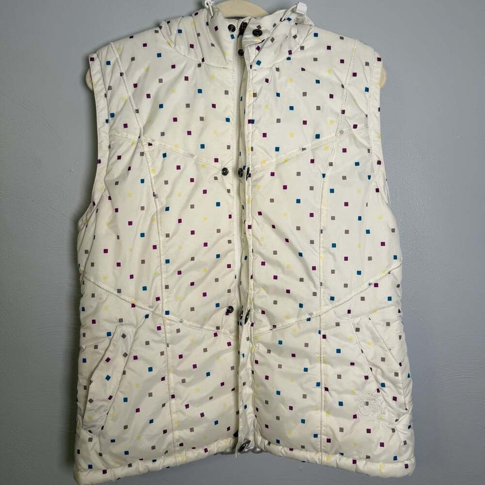 Burton Dryride Puffer Vest Size XL White Polka Dot Hood